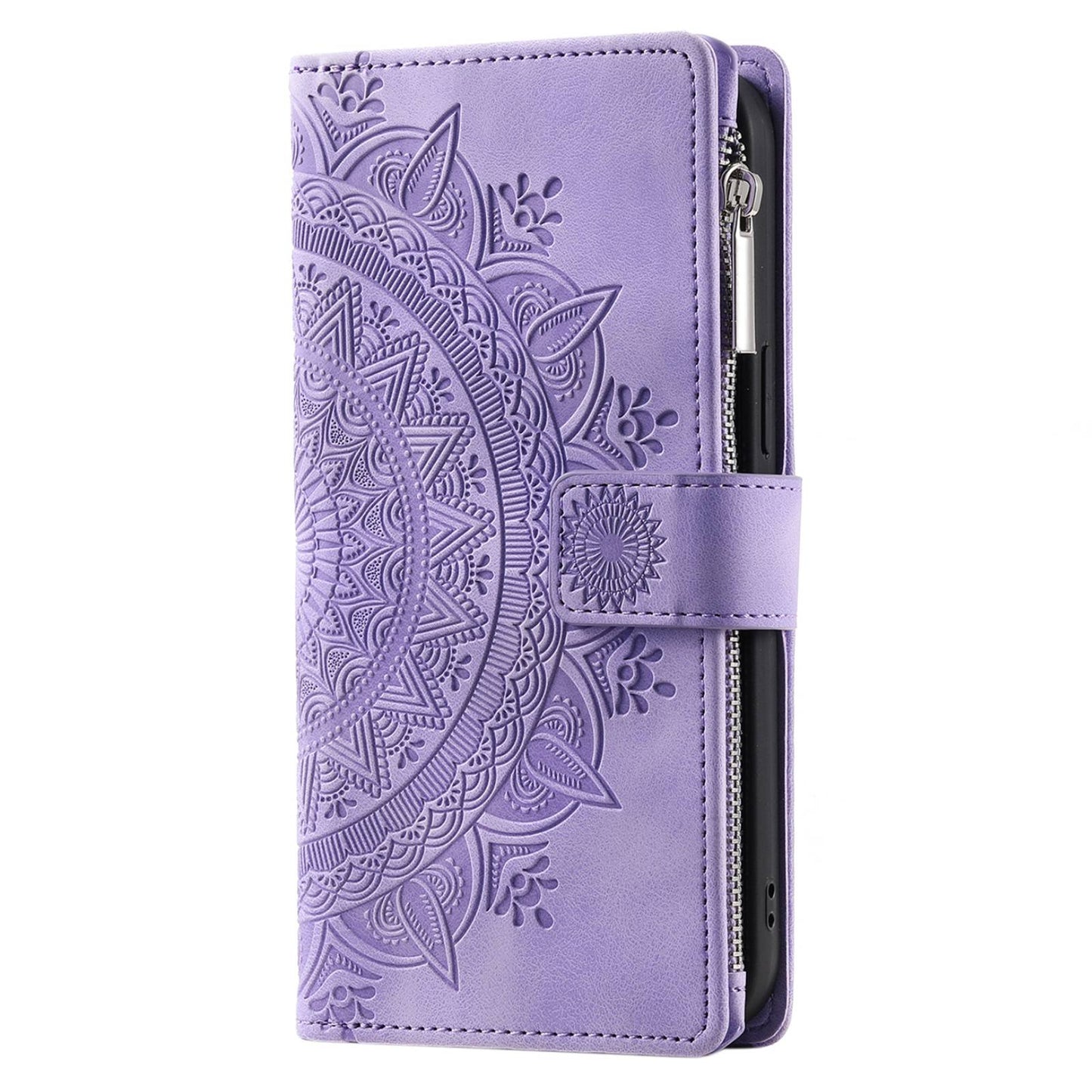 For Samsung Galaxy S20 Plus 4G / 5G Anti-scratch Phone Shell Zipper Pocket Mandala Flower Imprinted Multiple Card Slots Wallet PU Leather Stand Cover - Purple