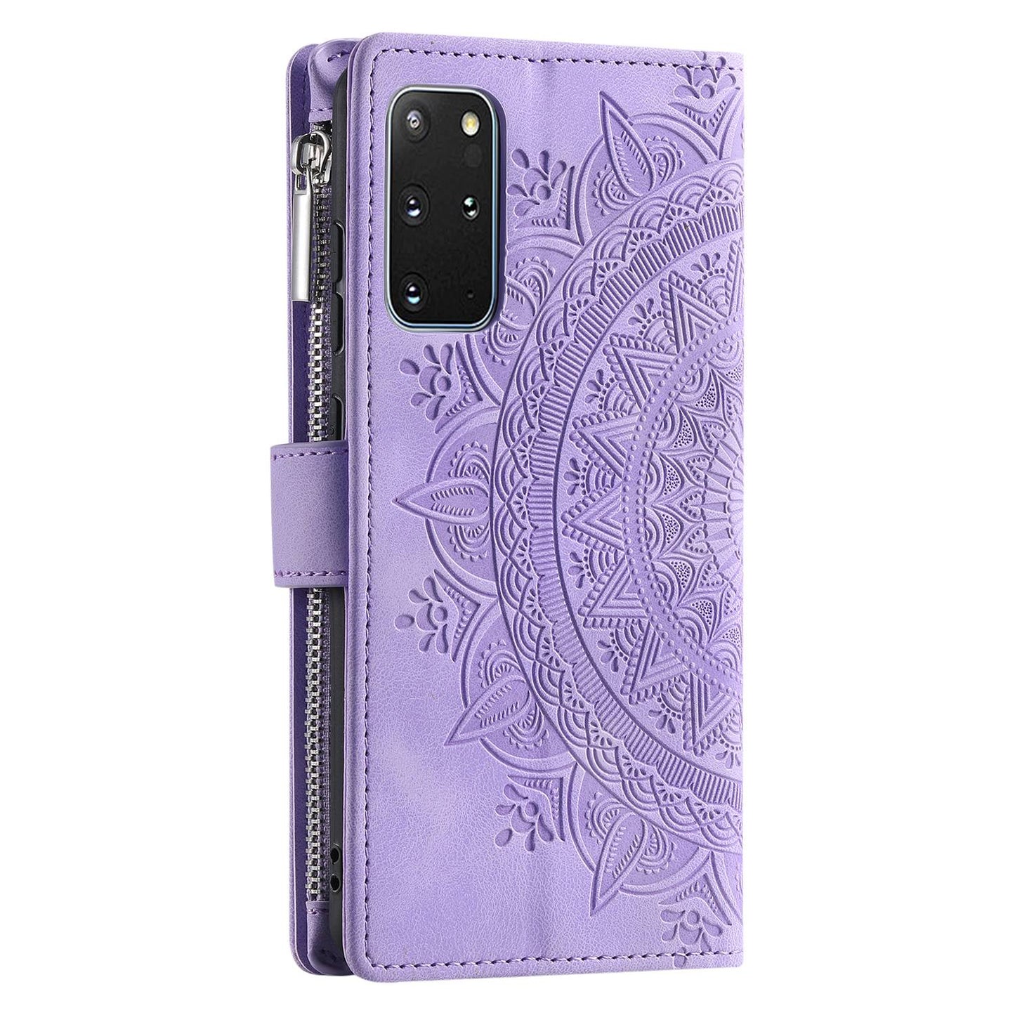 For Samsung Galaxy S20 Plus 4G / 5G Anti-scratch Phone Shell Zipper Pocket Mandala Flower Imprinted Multiple Card Slots Wallet PU Leather Stand Cover - Purple