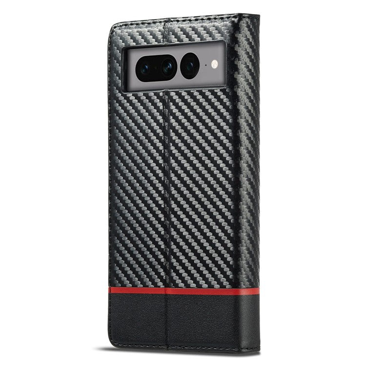 LC.IMEEKE for Google Pixel 7 Pro 5G Carbon Fiber Texture PU Leather Flip Folio Case Stand Magnetic Absorption Wallet Phone Cover - Horizontal Stripe