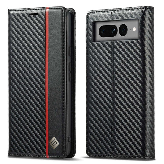 LC.IMEEKE for Google Pixel 7 Pro 5G Carbon Fiber Texture PU Leather Flip Folio Case Stand Magnetic Absorption Wallet Phone Cover - Vertical Stripe