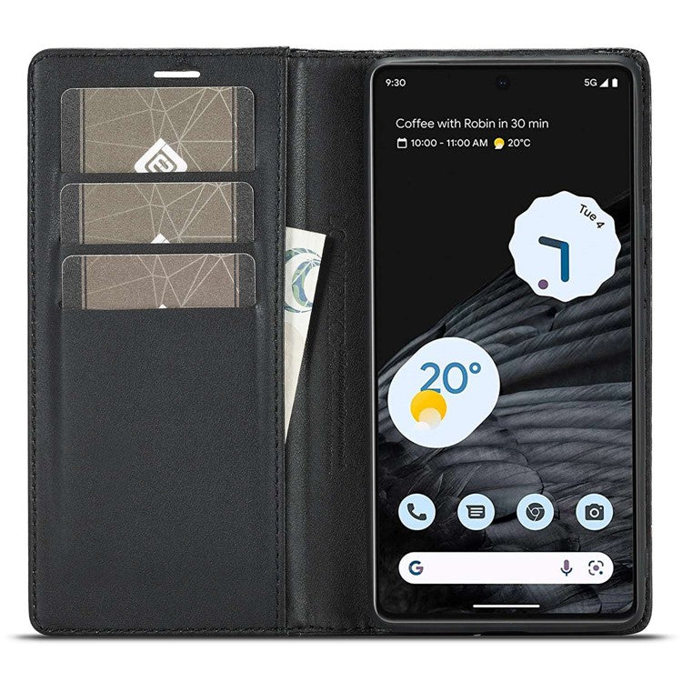 LC.IMEEKE for Google Pixel 7 Pro 5G Carbon Fiber Texture PU Leather Flip Folio Case Stand Magnetic Absorption Wallet Phone Cover - Vertical Stripe