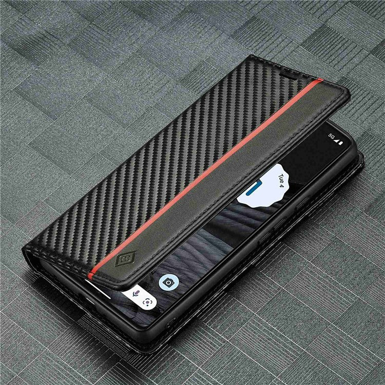 LC.IMEEKE for Google Pixel 7 Pro 5G Carbon Fiber Texture PU Leather Flip Folio Case Stand Magnetic Absorption Wallet Phone Cover - Vertical Stripe