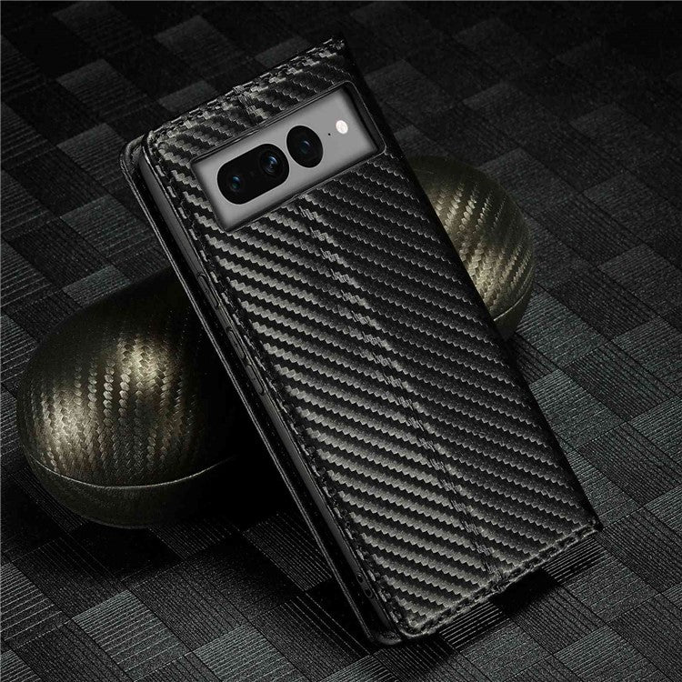 LC.IMEEKE for Google Pixel 7 Pro 5G Carbon Fiber Texture PU Leather Flip Folio Case Stand Magnetic Absorption Wallet Phone Cover - Vertical Stripe