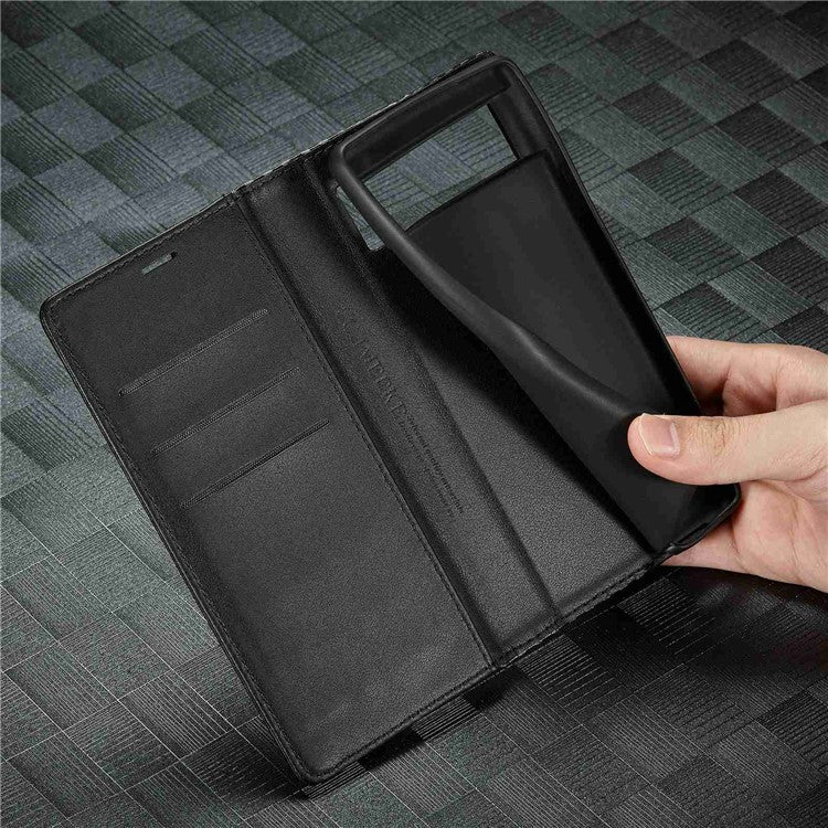 LC.IMEEKE for Google Pixel 7 Pro 5G Carbon Fiber Texture PU Leather Flip Folio Case Stand Magnetic Absorption Wallet Phone Cover - Vertical Stripe