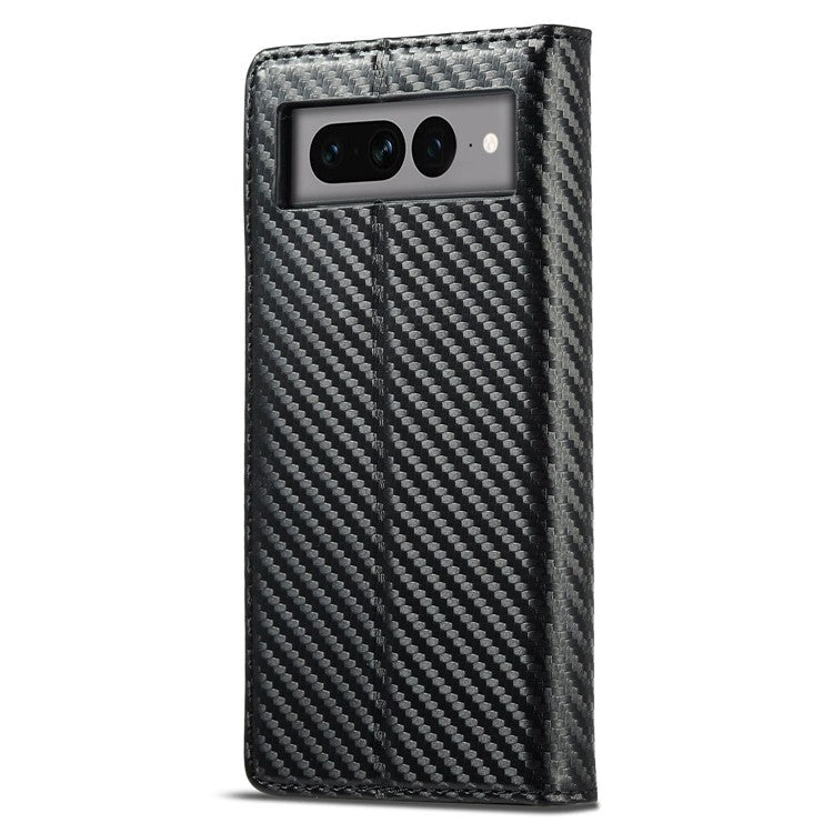 LC.IMEEKE for Google Pixel 7 Pro 5G Carbon Fiber Texture PU Leather Flip Folio Case Stand Magnetic Absorption Wallet Phone Cover - Vertical Stripe