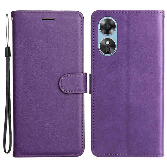 KT Leather Series-2 for Oppo A17 4G / A17k 4G Solid Color PU Leather Case Magnetic Clasp Phone Stand Wallet Cover with Strap - Purple