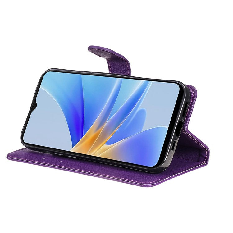 KT Leather Series-2 for Oppo A17 4G / A17k 4G Solid Color PU Leather Case Magnetic Clasp Phone Stand Wallet Cover with Strap - Purple