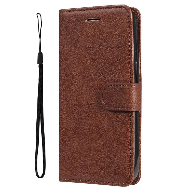 KT Leather Series-2 for Oppo A17 4G / A17k 4G Solid Color PU Leather Case Magnetic Clasp Phone Stand Wallet Cover with Strap - Brown
