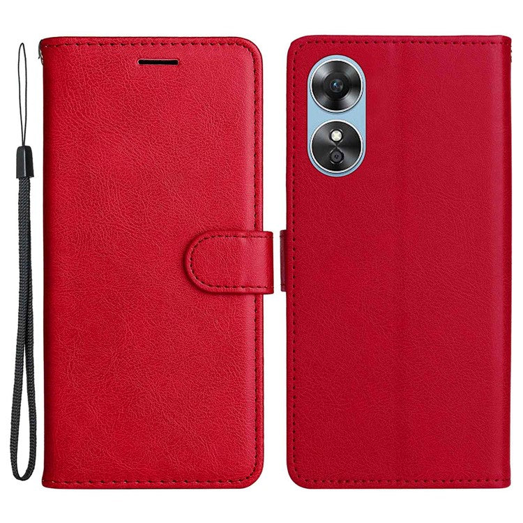 KT Leather Series-2 for Oppo A17 4G / A17k 4G Solid Color PU Leather Case Magnetic Clasp Phone Stand Wallet Cover with Strap - Red