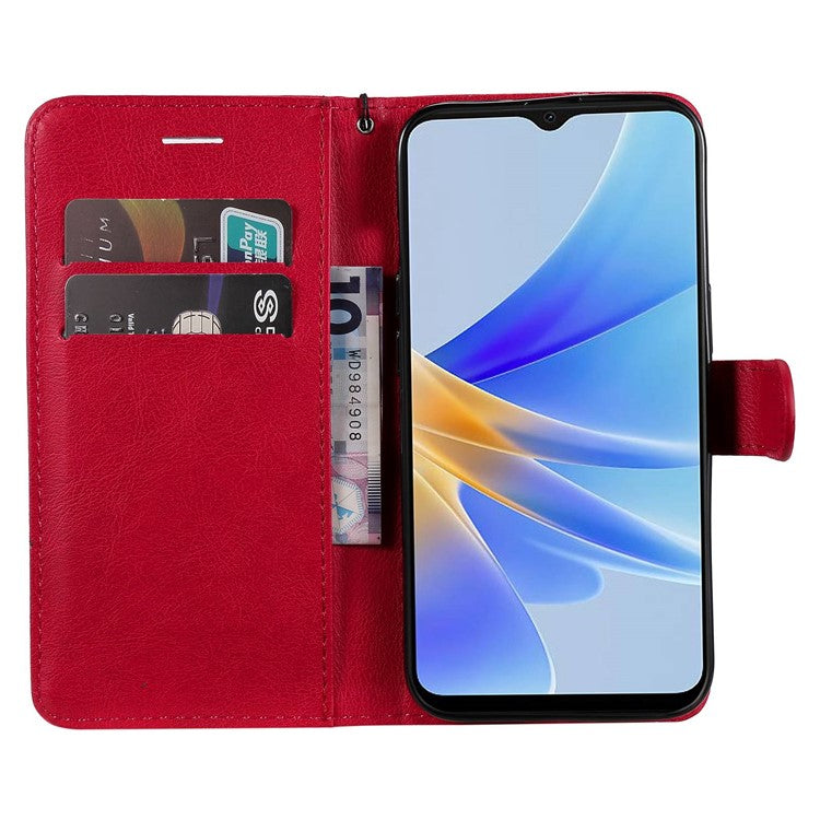 KT Leather Series-2 for Oppo A17 4G / A17k 4G Solid Color PU Leather Case Magnetic Clasp Phone Stand Wallet Cover with Strap - Red