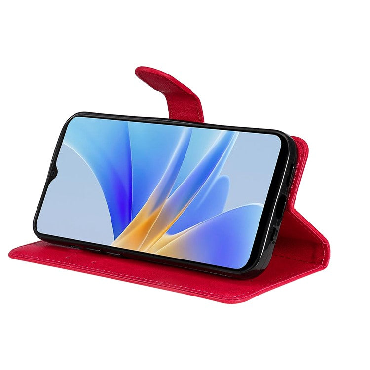 KT Leather Series-2 for Oppo A17 4G / A17k 4G Solid Color PU Leather Case Magnetic Clasp Phone Stand Wallet Cover with Strap - Red