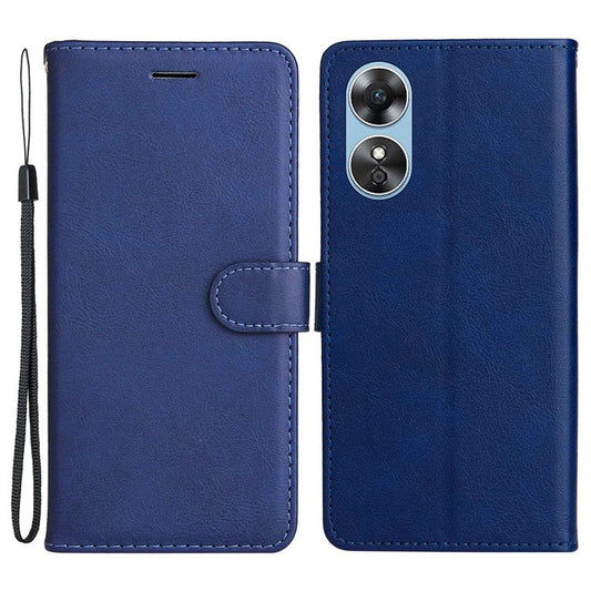 KT Leather Series-2 for Oppo A17 4G / A17k 4G Solid Color PU Leather Case Magnetic Clasp Phone Stand Wallet Cover with Strap - Blue