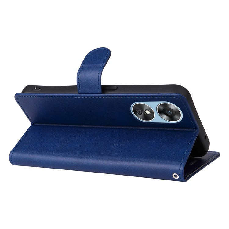 KT Leather Series-2 for Oppo A17 4G / A17k 4G Solid Color PU Leather Case Magnetic Clasp Phone Stand Wallet Cover with Strap - Blue