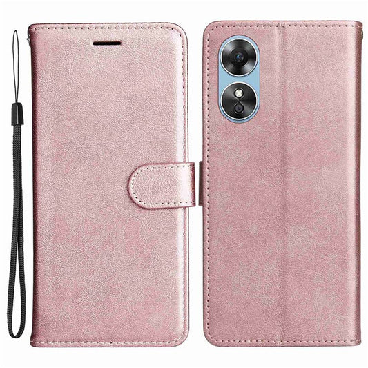 KT Leather Series-2 for Oppo A17 4G / A17k 4G Solid Color PU Leather Case Magnetic Clasp Phone Stand Wallet Cover with Strap - Rose Gold