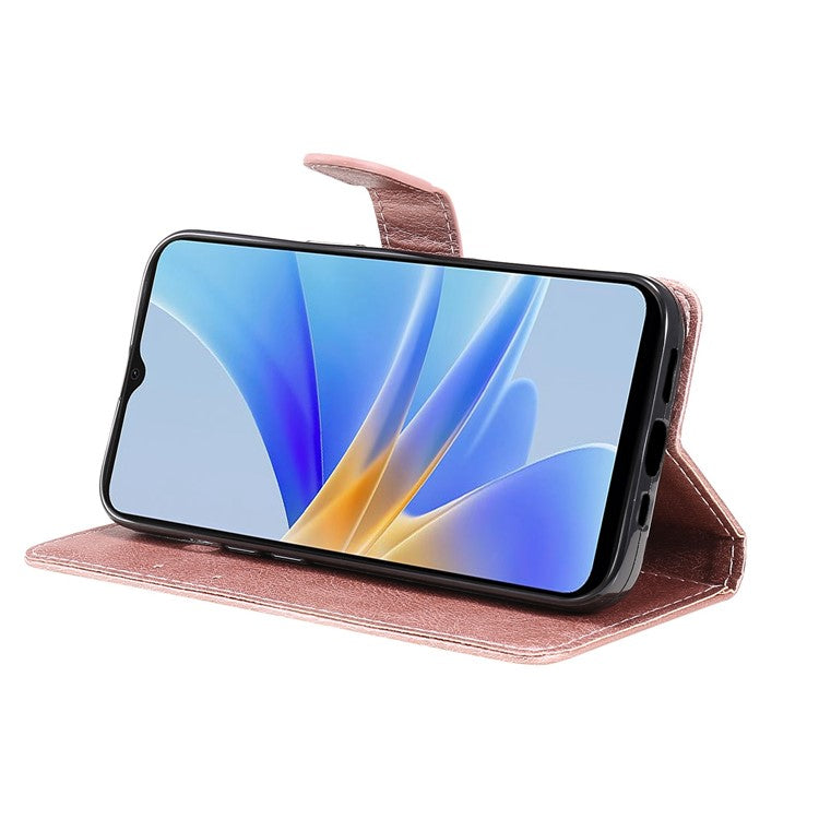 KT Leather Series-2 for Oppo A17 4G / A17k 4G Solid Color PU Leather Case Magnetic Clasp Phone Stand Wallet Cover with Strap - Rose Gold