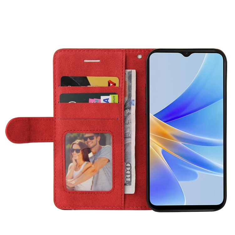 KT Leather Series-1 Phone Case for Oppo A17 4G / A17k 4G , Dual-color Splicing PU Leather Stand Wallet Cover - Red
