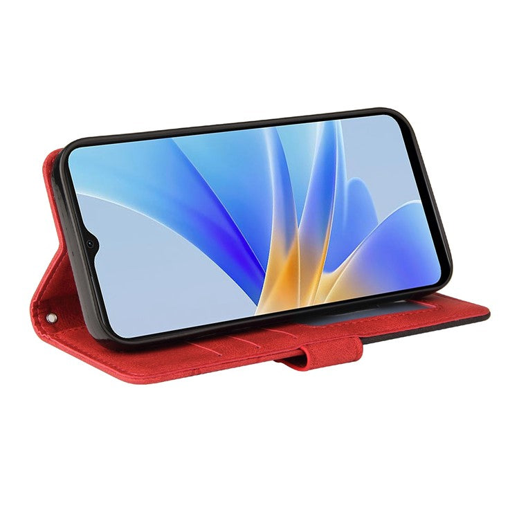 KT Leather Series-1 Phone Case for Oppo A17 4G / A17k 4G , Dual-color Splicing PU Leather Stand Wallet Cover - Red