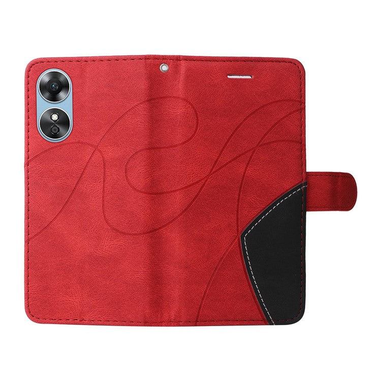 KT Leather Series-1 Phone Case for Oppo A17 4G / A17k 4G , Dual-color Splicing PU Leather Stand Wallet Cover - Red