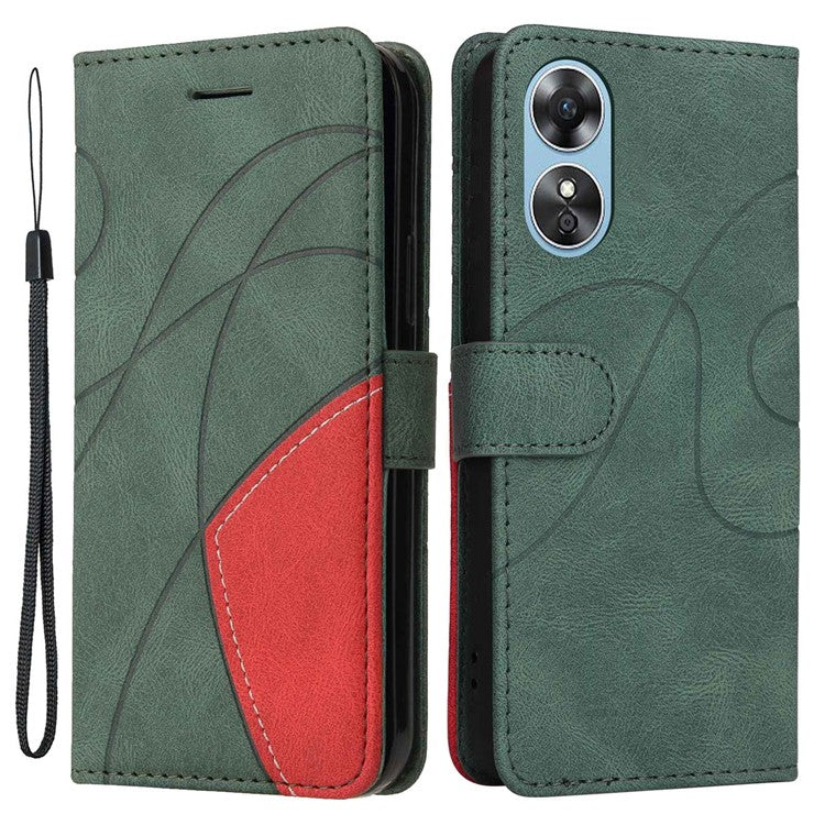 KT Leather Series-1 Phone Case for Oppo A17 4G / A17k 4G , Dual-color Splicing PU Leather Stand Wallet Cover - Green