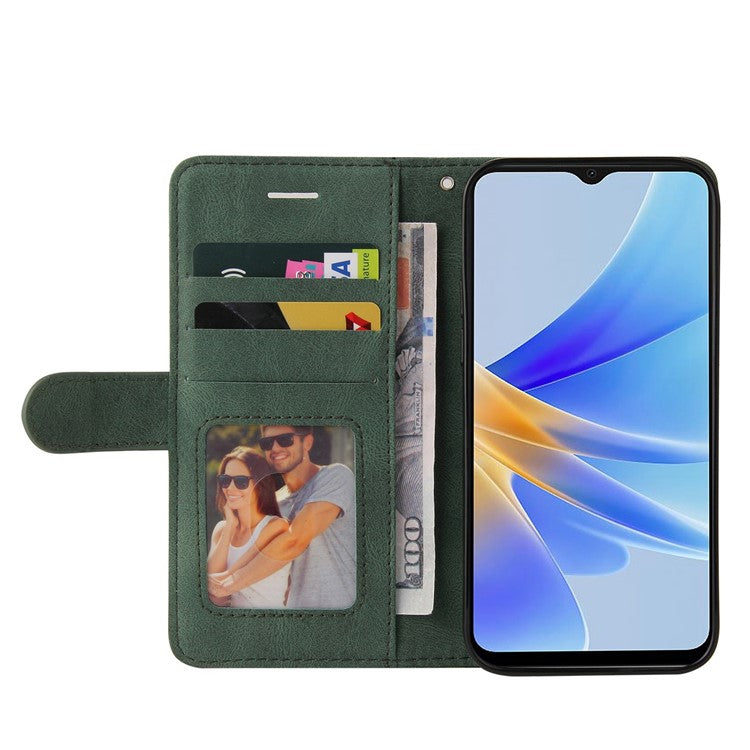 KT Leather Series-1 Phone Case for Oppo A17 4G / A17k 4G , Dual-color Splicing PU Leather Stand Wallet Cover - Green