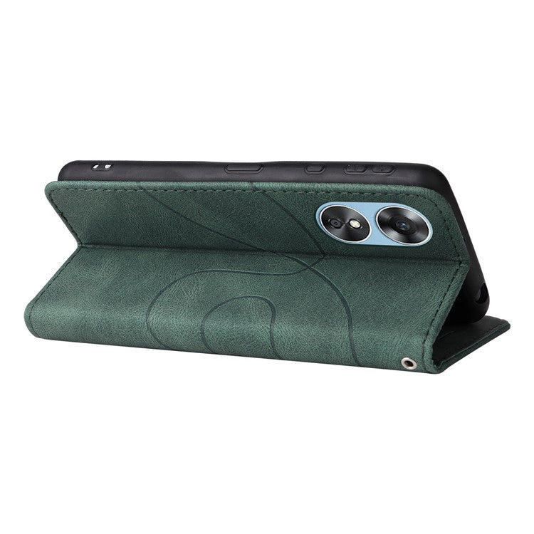 KT Leather Series-1 Phone Case for Oppo A17 4G / A17k 4G , Dual-color Splicing PU Leather Stand Wallet Cover - Green