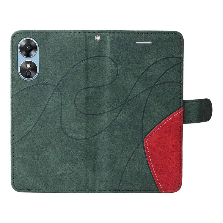 KT Leather Series-1 Phone Case for Oppo A17 4G / A17k 4G , Dual-color Splicing PU Leather Stand Wallet Cover - Green