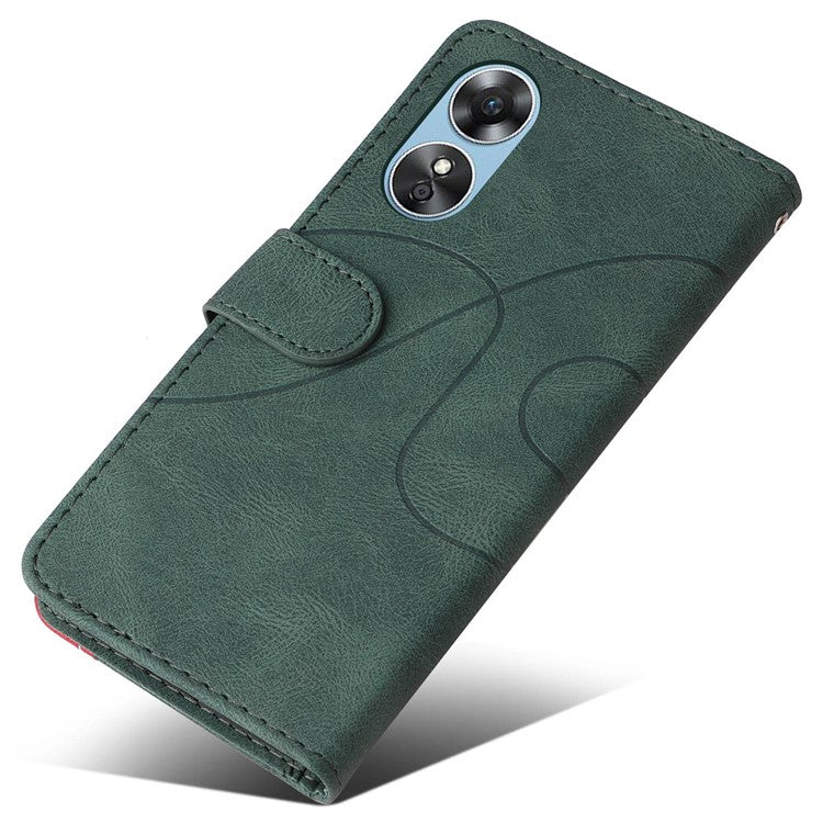KT Leather Series-1 Phone Case for Oppo A17 4G / A17k 4G , Dual-color Splicing PU Leather Stand Wallet Cover - Green