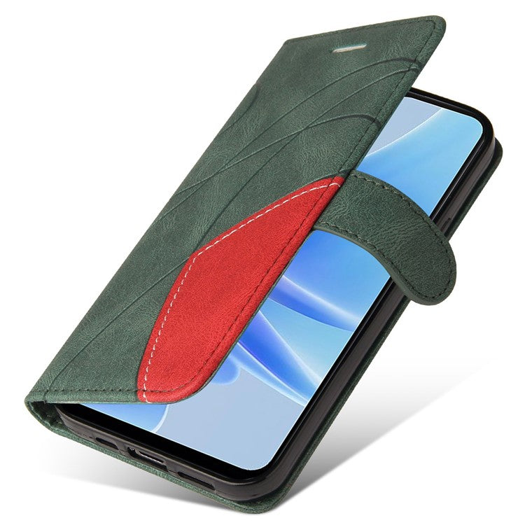 KT Leather Series-1 Phone Case for Oppo A17 4G / A17k 4G , Dual-color Splicing PU Leather Stand Wallet Cover - Green