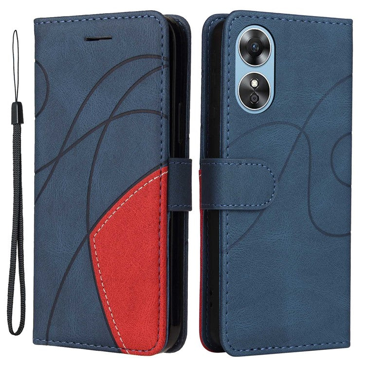 KT Leather Series-1 Phone Case for Oppo A17 4G / A17k 4G , Dual-color Splicing PU Leather Stand Wallet Cover - Blue