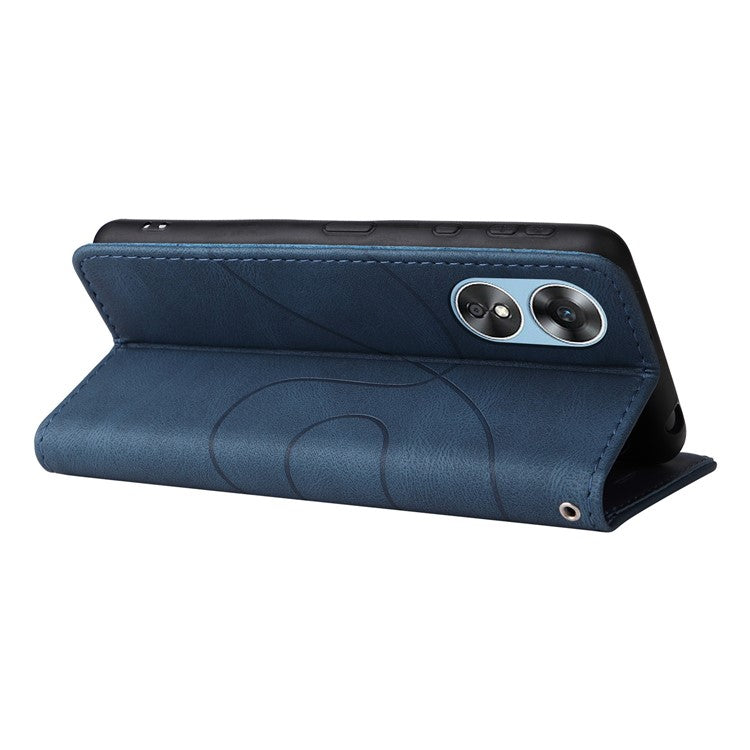 KT Leather Series-1 Phone Case for Oppo A17 4G / A17k 4G , Dual-color Splicing PU Leather Stand Wallet Cover - Blue