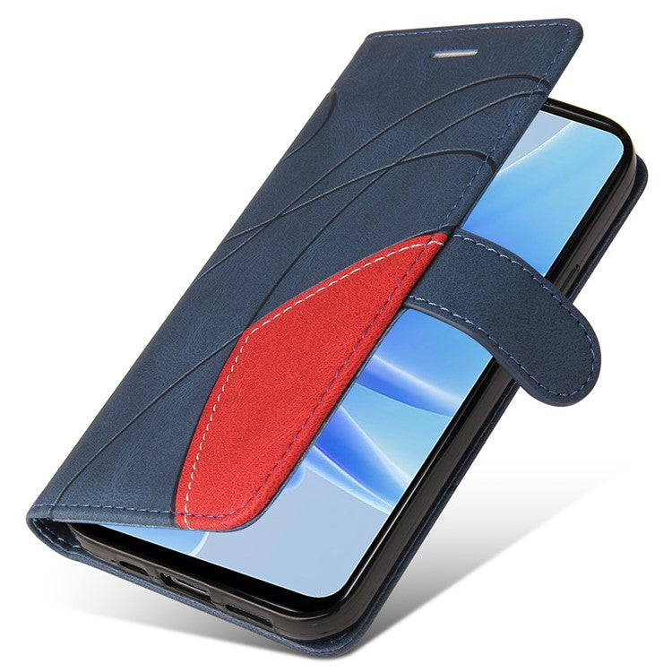 KT Leather Series-1 Phone Case for Oppo A17 4G / A17k 4G , Dual-color Splicing PU Leather Stand Wallet Cover - Blue