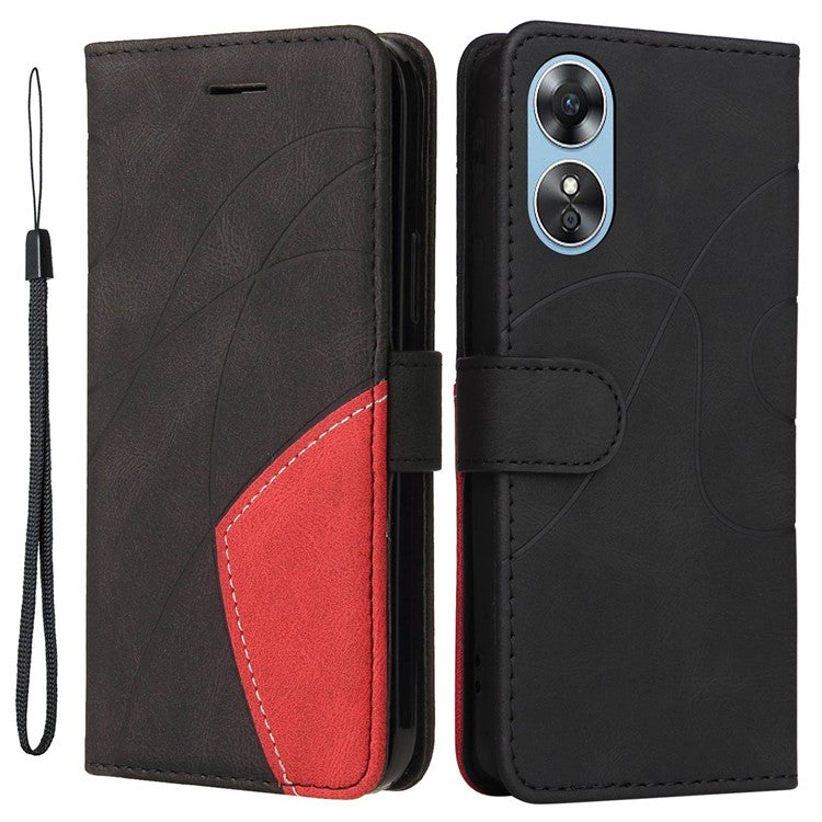 KT Leather Series-1 Phone Case for Oppo A17 4G / A17k 4G , Dual-color Splicing PU Leather Stand Wallet Cover - Black