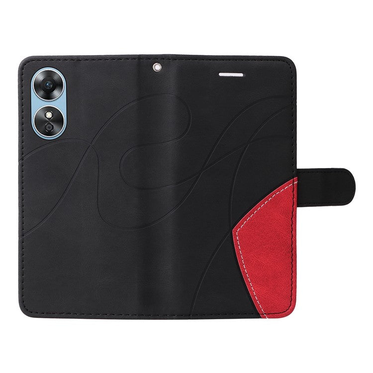 KT Leather Series-1 Phone Case for Oppo A17 4G / A17k 4G , Dual-color Splicing PU Leather Stand Wallet Cover - Black