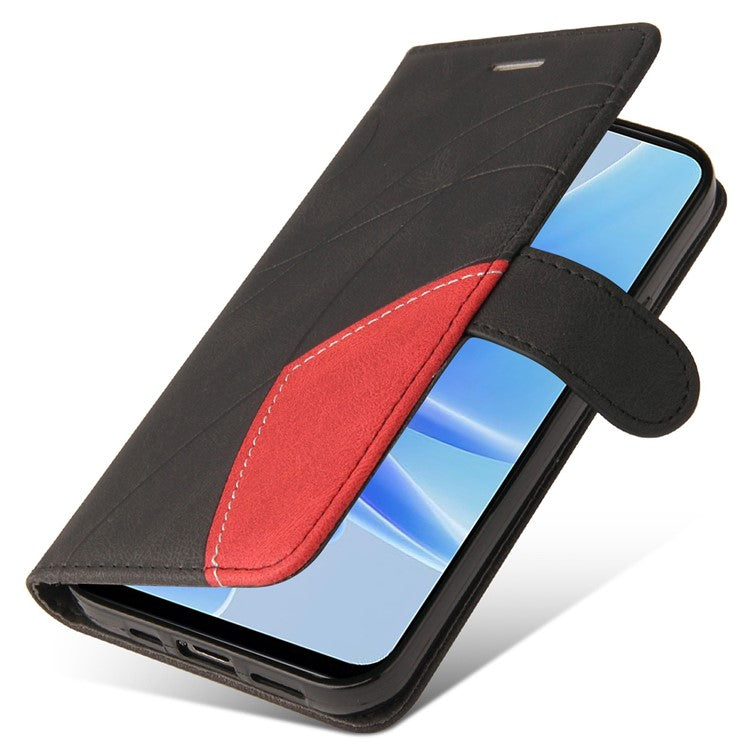 KT Leather Series-1 Phone Case for Oppo A17 4G / A17k 4G , Dual-color Splicing PU Leather Stand Wallet Cover - Black