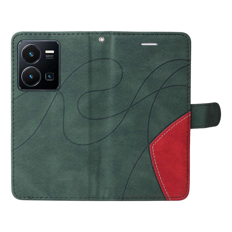 KT Leather Series-1 Phone Case for vivo Y35 / Y22s 4G / Y22 4G, Dual-color Splicing PU Leather+TPU Stand Wallet Cover - Green