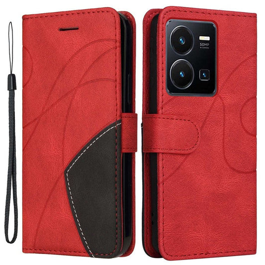 KT Leather Series-1 Phone Case for vivo Y35 / Y22s 4G / Y22 4G, Dual-color Splicing PU Leather+TPU Stand Wallet Cover - Red