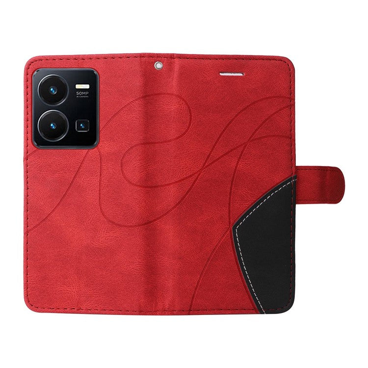 KT Leather Series-1 Phone Case for vivo Y35 / Y22s 4G / Y22 4G, Dual-color Splicing PU Leather+TPU Stand Wallet Cover - Red