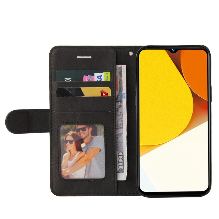 KT Leather Series-1 Phone Case for vivo Y35 / Y22s 4G / Y22 4G, Dual-color Splicing PU Leather+TPU Stand Wallet Cover - Black