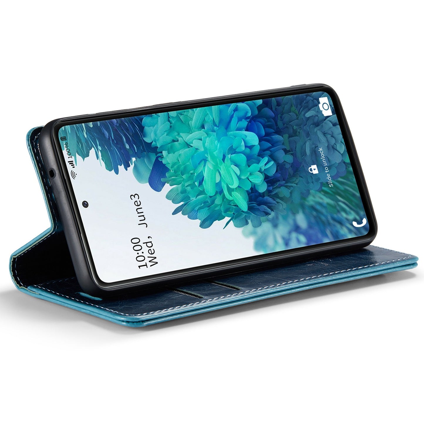 CASEME 003 Series For Samsung Galaxy S20 FE / S20 FE 5G / S20 FE 2022 / S20 Lite Shock Absorbing PU Leather Phone Case Waxy Texture Wallet Stand Cover - Blue