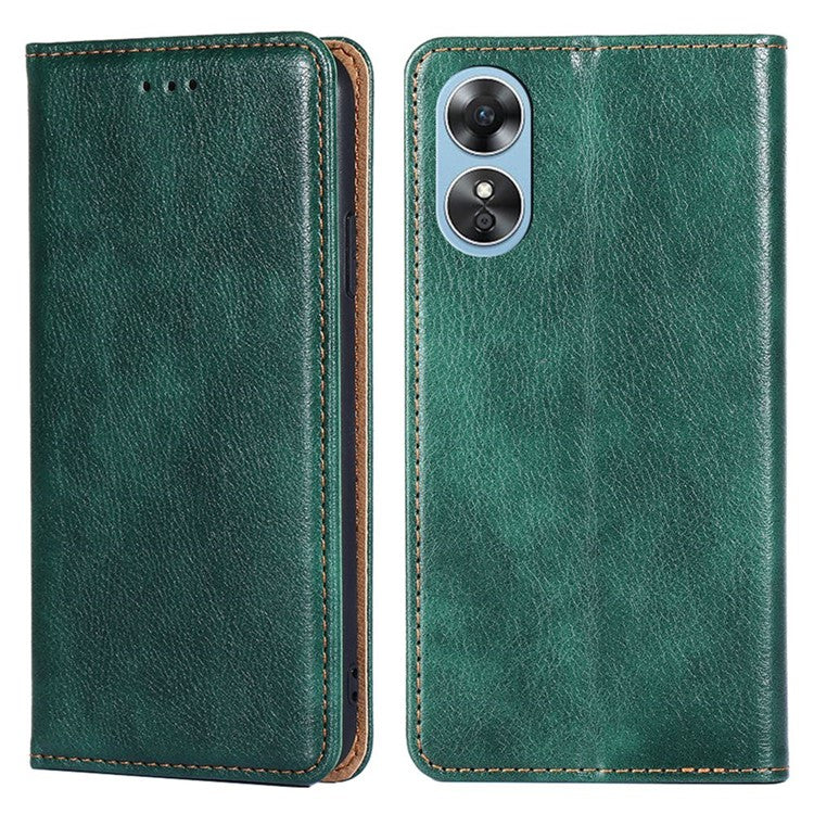 PU Leather Magnetic Auto-absorbed Case for Oppo A17 4G Wallet Stand Protective Phone Cover - Green