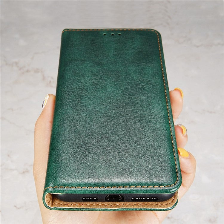 PU Leather Magnetic Auto-absorbed Case for Oppo A17 4G Wallet Stand Protective Phone Cover - Green