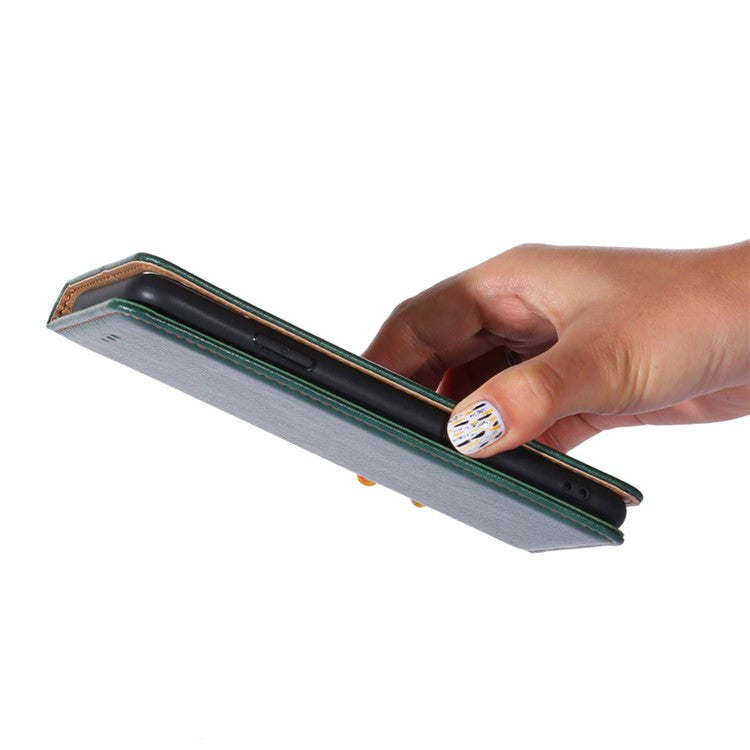 PU Leather Magnetic Auto-absorbed Case for Oppo A17 4G Wallet Stand Protective Phone Cover - Green