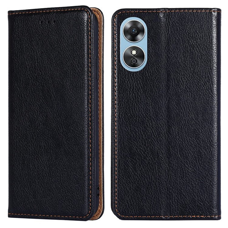 PU Leather Magnetic Auto-absorbed Case for Oppo A17 4G Wallet Stand Protective Phone Cover - Black