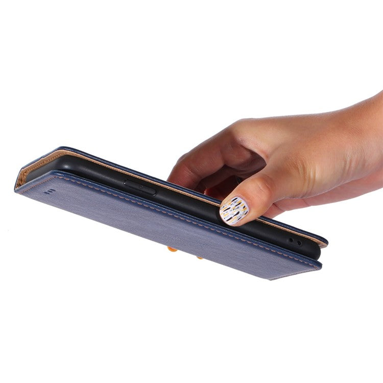 PU Leather Magnetic Auto-absorbed Case for Oppo A17 4G Wallet Stand Protective Phone Cover - Black