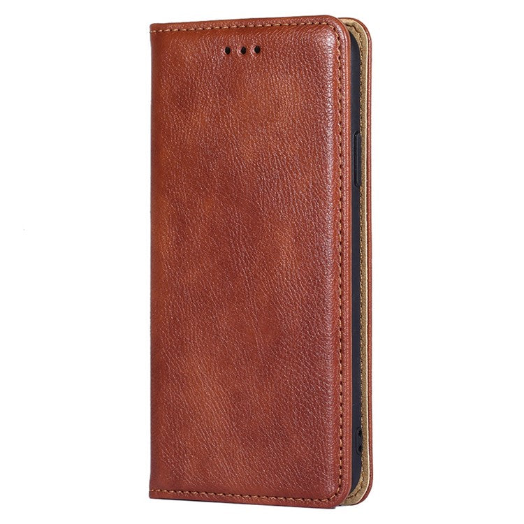 PU Leather Magnetic Auto-absorbed Case for Oppo A17 4G Wallet Stand Protective Phone Cover - Brown