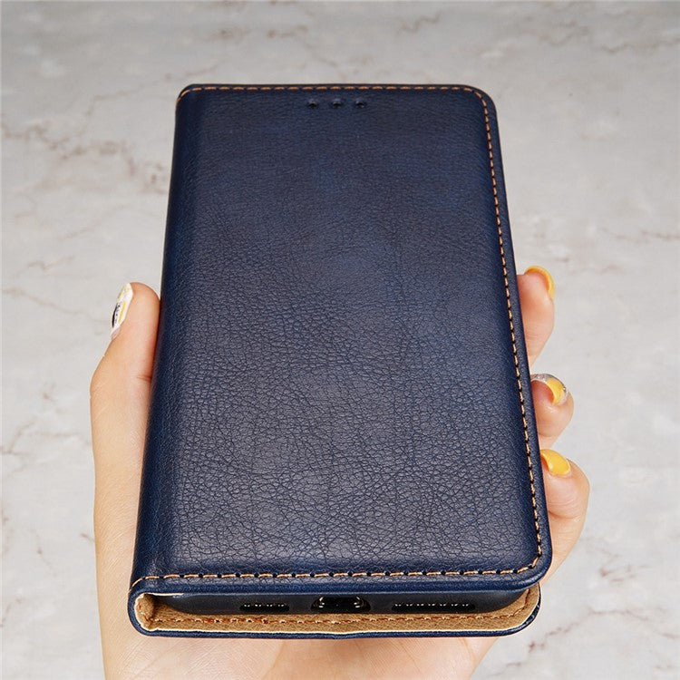 PU Leather Magnetic Auto-absorbed Case for Oppo A17 4G Wallet Stand Protective Phone Cover - Blue