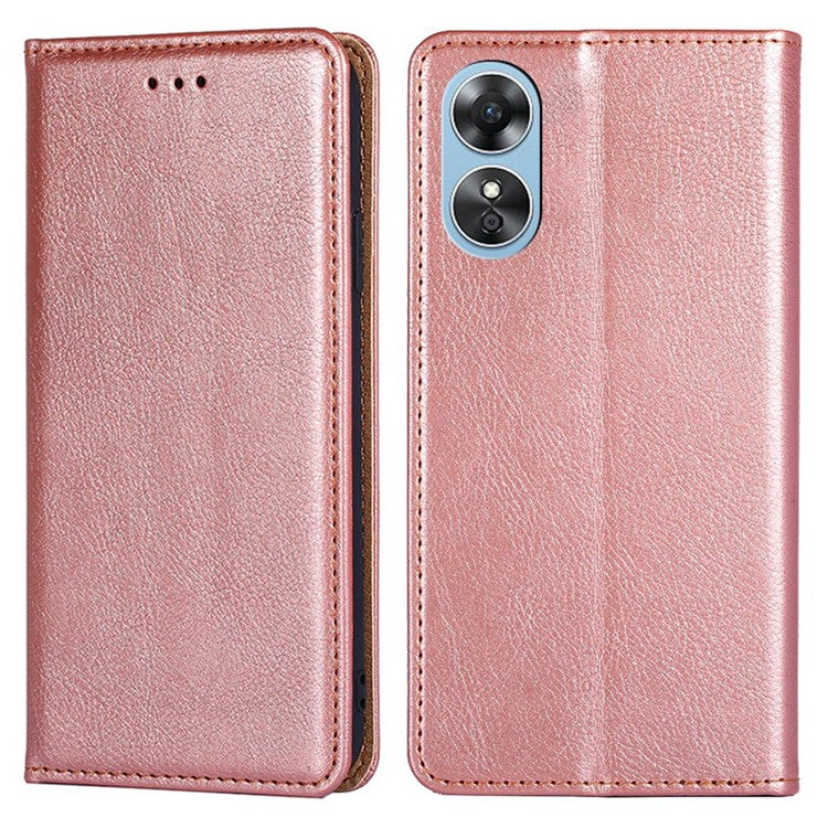 PU Leather Magnetic Auto-absorbed Case for Oppo A17 4G Wallet Stand Protective Phone Cover - Rose Gold