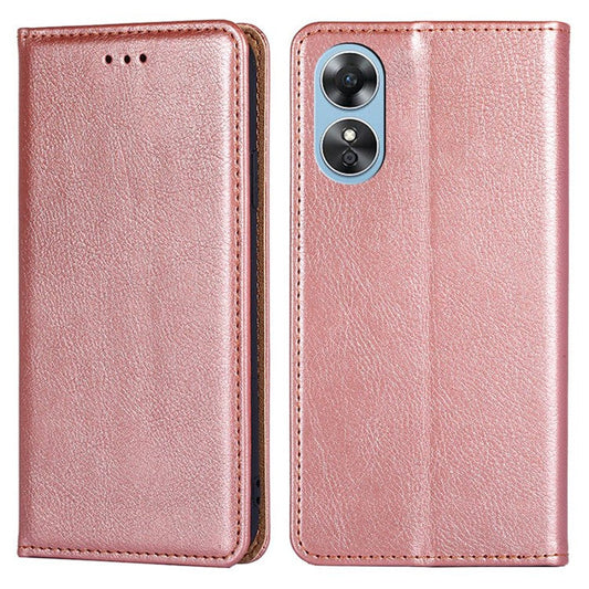PU Leather Magnetic Auto-absorbed Case for Oppo A17 4G Wallet Stand Protective Phone Cover - Rose Gold