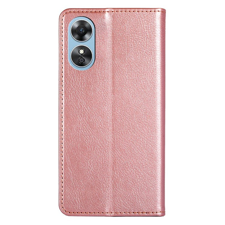 PU Leather Magnetic Auto-absorbed Case for Oppo A17 4G Wallet Stand Protective Phone Cover - Rose Gold