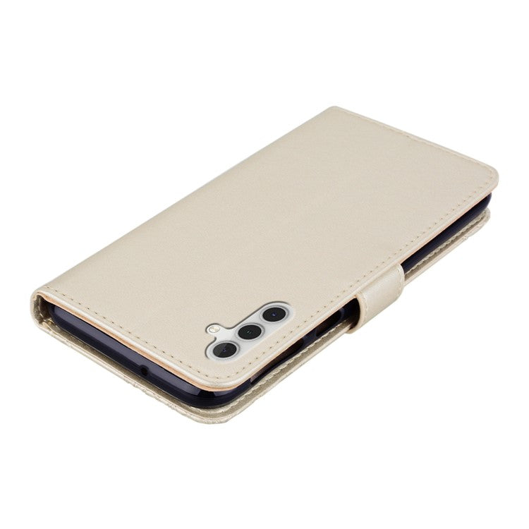 For Samsung Galaxy A14 5G / A14 4G Rhinestone Decor Scratch Resistant Phone Cover, Imprinting Owl Flower Pattern Stand Wallet Leather Case - Gold